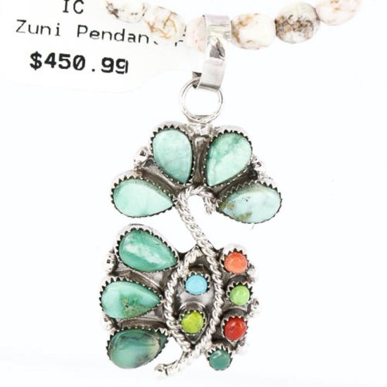 Petit Point Handmade Certified Authentic Zuni .925 Sterling Silver Turquoise Native American Necklace 371028070784