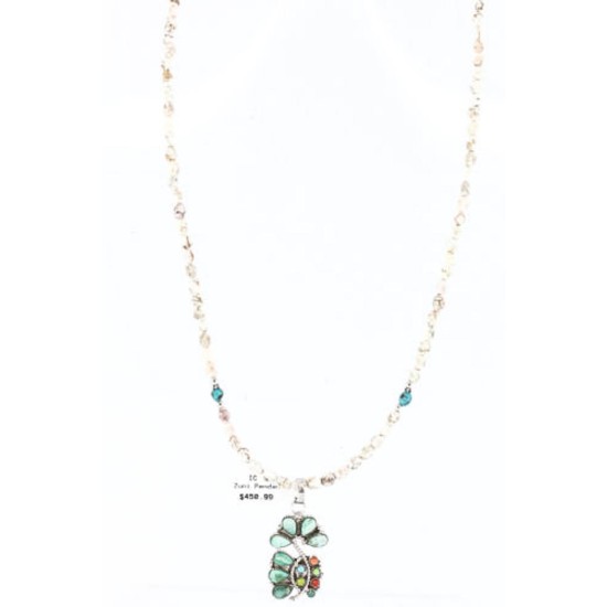 Petit Point Handmade Certified Authentic Zuni .925 Sterling Silver Turquoise Native American Necklace 371028070784