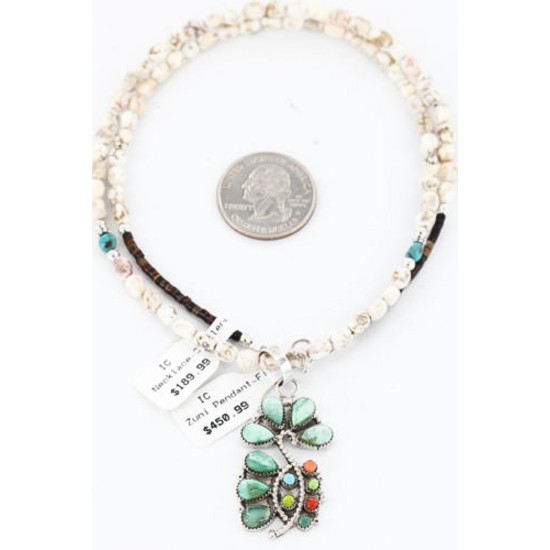 Petit Point Handmade Certified Authentic Zuni .925 Sterling Silver Turquoise Native American Necklace 371028070784