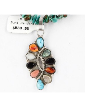 Petit Point Handmade Certified Authentic Zuni .925 Sterling Silver Turquoise Native American Necklace 371049344451