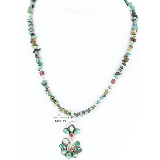 Petit Point Handmade Certified Authentic Zuni .925 Sterling Silver Turquoise Native American Necklace 371051824655