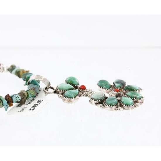 Petit Point Handmade Certified Authentic Zuni .925 Sterling Silver Turquoise Native American Necklace 371051824655