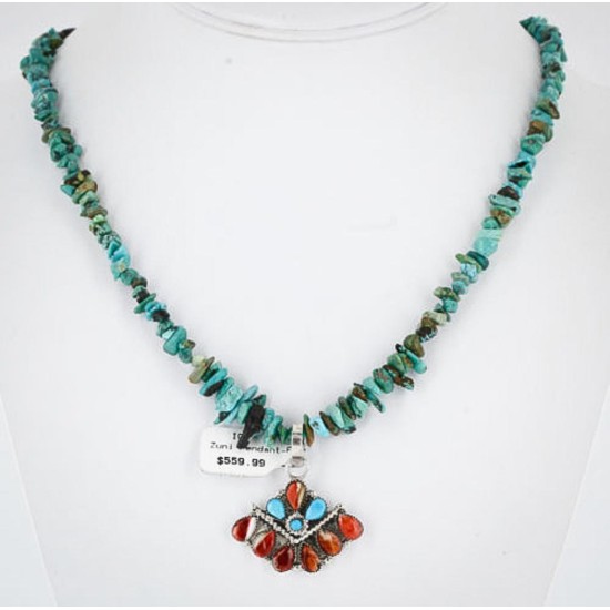 Petit Point Handmade Certified Authentic Zuni .925 Sterling Silver Turquoise Native American Necklace 371060435483