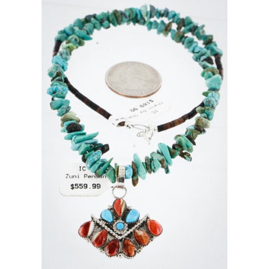 Petit Point Handmade Certified Authentic Zuni .925 Sterling Silver Turquoise Native American Necklace 371060435483