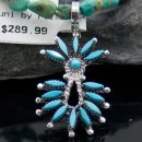 Petit Point Handmade Zuni .925 Sterling Silver Turquoise Native American Necklace 390615386454