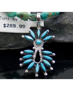Petit Point Handmade Certified Authentic Zuni .925 Sterling Silver Turquoise Native American Necklace 390615386454