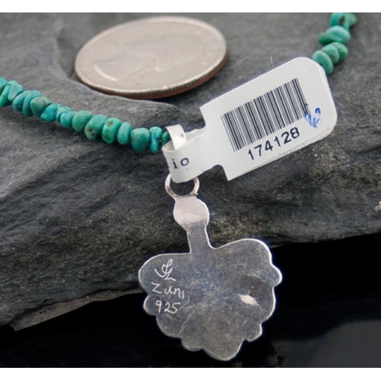 Petit Point Handmade Certified Authentic Zuni .925 Sterling Silver Turquoise Native American Necklace 390627819331