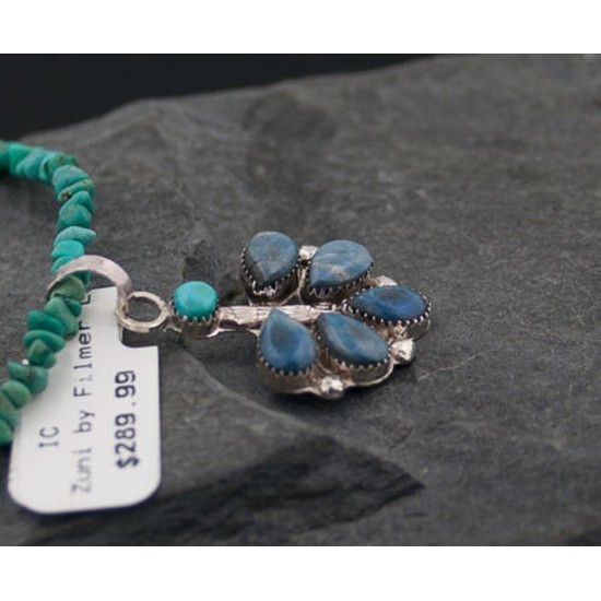 Petit Point Handmade Certified Authentic Zuni .925 Sterling Silver Turquoise Native American Necklace 390627819331