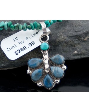 Petit Point Handmade Certified Authentic Zuni .925 Sterling Silver Turquoise Native American Necklace 390627819331