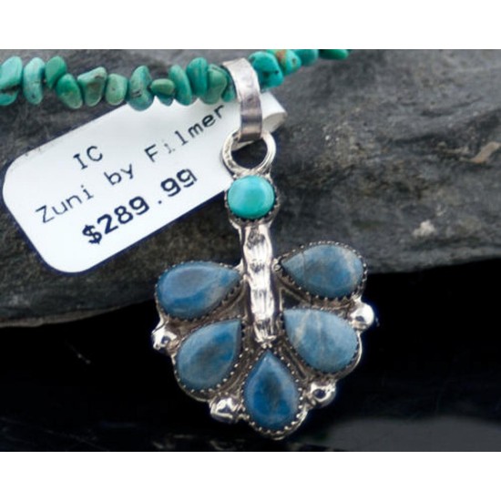 Petit Point Handmade Certified Authentic Zuni .925 Sterling Silver Turquoise Native American Necklace 390627819331