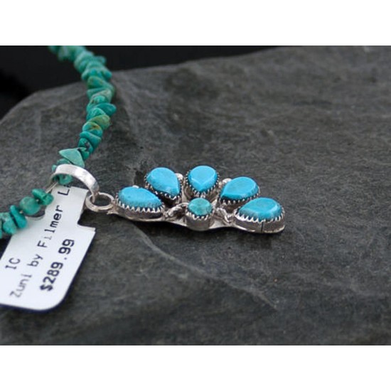 Petit Point Handmade Certified Authentic Zuni .925 Sterling Silver Turquoise Native American Necklace 390643159808