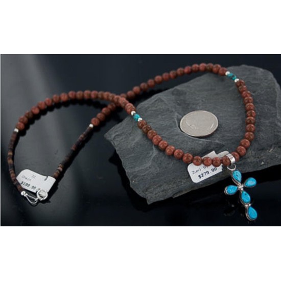 Petit Point Handmade Certified Authentic Zuni .925 Sterling Silver Turquoise Native American Necklace 390654560686