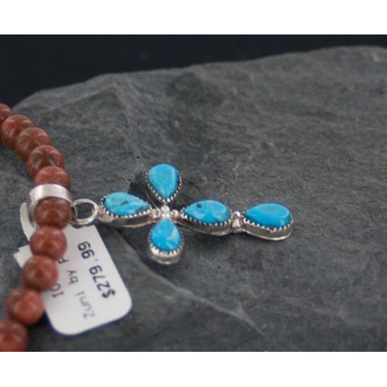 Petit Point Handmade Certified Authentic Zuni .925 Sterling Silver Turquoise Native American Necklace 390654560686