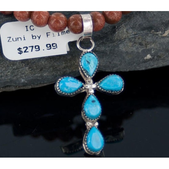 Petit Point Handmade Certified Authentic Zuni .925 Sterling Silver Turquoise Native American Necklace 390654560686