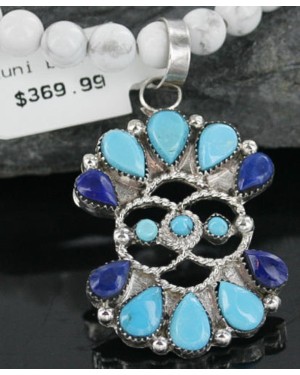 Petit Point Handmade Certified Authentic Zuni .925 Sterling Silver Turquoise Native American Necklace 390660085116
