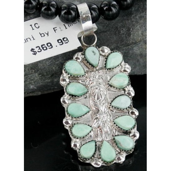 Petit Point Handmade Certified Authentic Zuni .925 Sterling Silver Turquoise Native American Necklace 390667055937