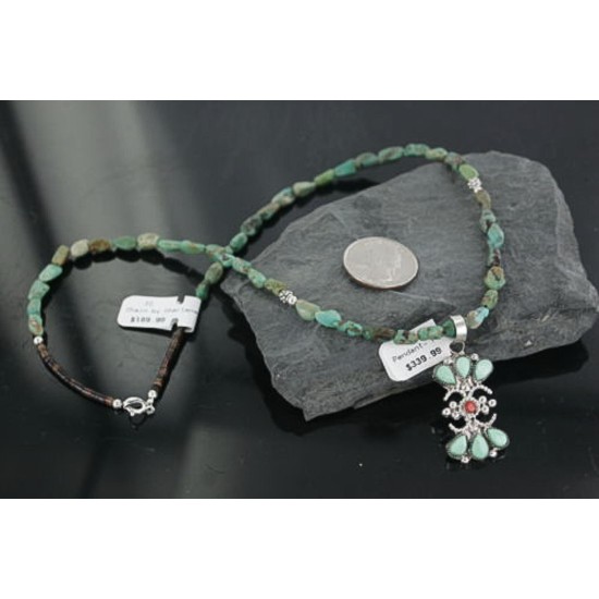 Petit Point Handmade Certified Authentic Zuni .925 Sterling Silver Turquoise Native American Necklace 390669110060