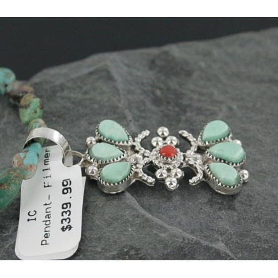 Petit Point Handmade Certified Authentic Zuni .925 Sterling Silver Turquoise Native American Necklace 390669110060