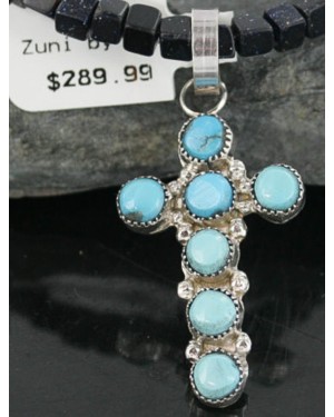 Petit Point Handmade Certified Authentic Zuni .925 Sterling Silver Turquoise Native American Necklace 390681923599