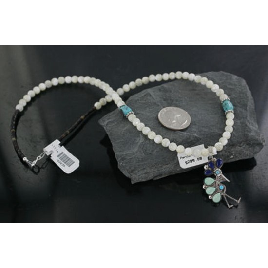 Petit Point Handmade Certified Authentic Zuni .925 Sterling Silver Turquoise Native American Necklace 390682926137