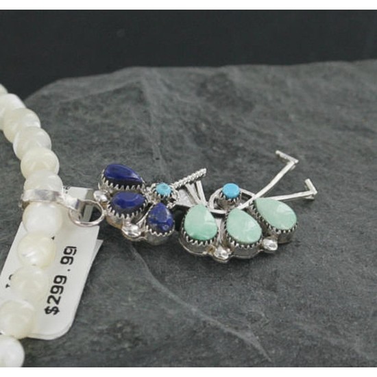 Petit Point Handmade Certified Authentic Zuni .925 Sterling Silver Turquoise Native American Necklace 390682926137