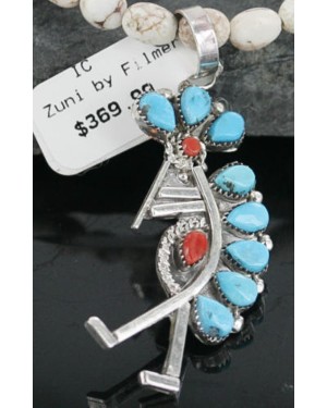 Petit Point Handmade Certified Authentic Zuni .925 Sterling Silver Turquoise Native American Necklace 390685390921