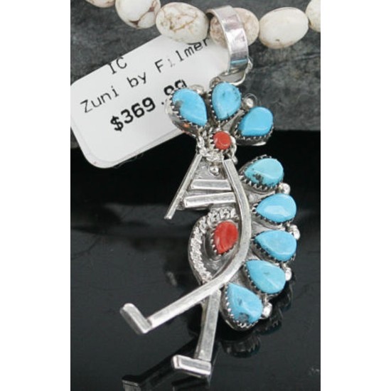 Petit Point Handmade Certified Authentic Zuni .925 Sterling Silver Turquoise Native American Necklace 390685390921