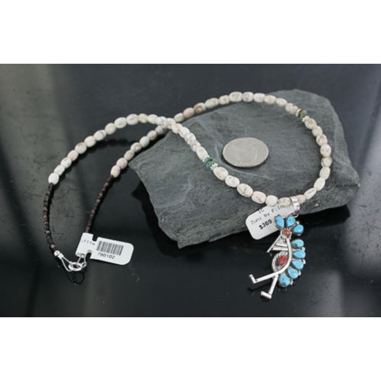 Petit Point Handmade Certified Authentic Zuni .925 Sterling Silver Turquoise Native American Necklace 390685390921