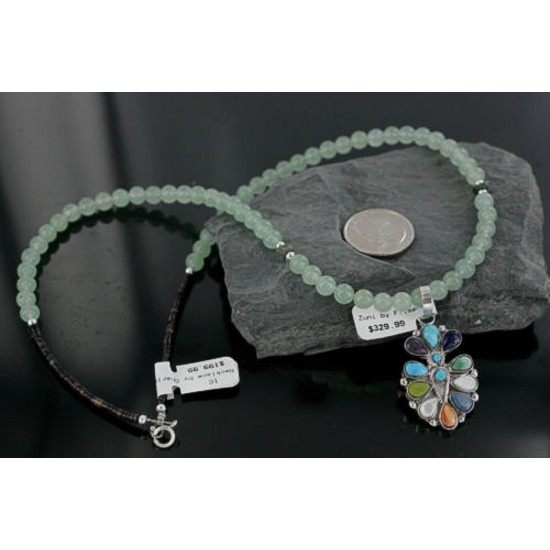 Petit Point Handmade Certified Authentic Zuni .925 Sterling Silver Turquoise Native American Necklace 390696587725