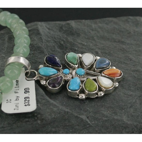 Petit Point Handmade Certified Authentic Zuni .925 Sterling Silver Turquoise Native American Necklace 390696587725