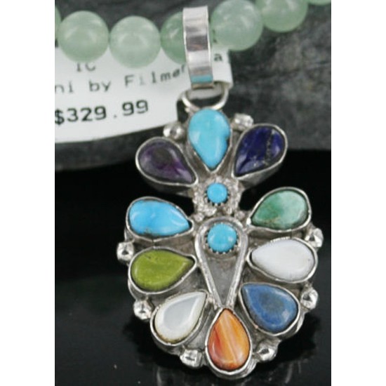 Petit Point Handmade Certified Authentic Zuni .925 Sterling Silver Turquoise Native American Necklace 390696587725
