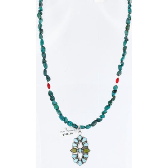 Petit Point Handmade Certified Authentic Zuni .925 Sterling Silver Turquoise Native American Necklace 390767047426
