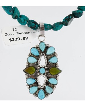 Petit Point Handmade Certified Authentic Zuni .925 Sterling Silver Turquoise Native American Necklace 390767047426