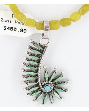Petit Point Handmade Certified Authentic Zuni .925 Sterling Silver Turquoise Native American Necklace 390805251114