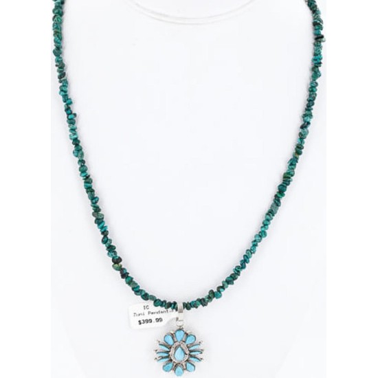 Petit Point Handmade Certified Authentic Zuni .925 Sterling Silver Turquoise Native American Necklace 390810145389