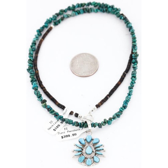 Petit Point Handmade Certified Authentic Zuni .925 Sterling Silver Turquoise Native American Necklace 390810145389