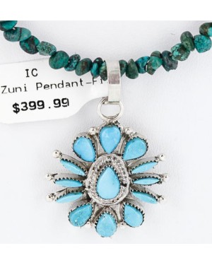 Petit Point Handmade Certified Authentic Zuni .925 Sterling Silver Turquoise Native American Necklace 390810145389