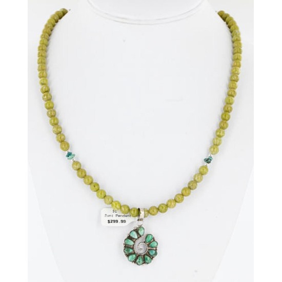 Petit Point Handmade Certified Authentic Zuni .925 Sterling Silver Turquoise Native American Necklace 390839406037