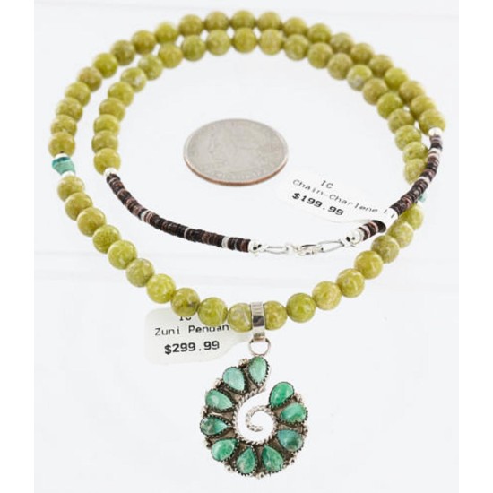 Petit Point Handmade Certified Authentic Zuni .925 Sterling Silver Turquoise Native American Necklace 390839406037