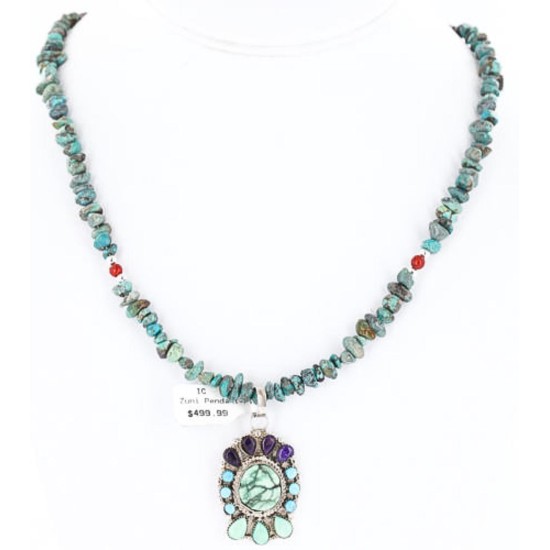 Petit Point Handmade Certified Authentic Zuni .925 Sterling Silver Turquoise Native American Necklace 390842253023