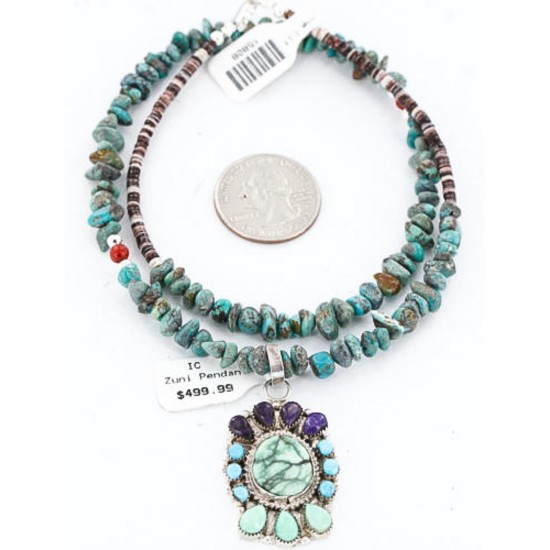 Petit Point Handmade Certified Authentic Zuni .925 Sterling Silver Turquoise Native American Necklace 390842253023
