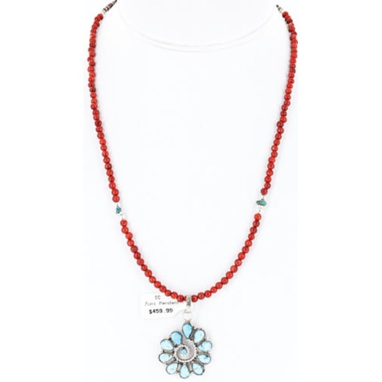Petit Point Handmade Certified Authentic Zuni .925 Sterling Silver Turquoise Native American Necklace 390844191403