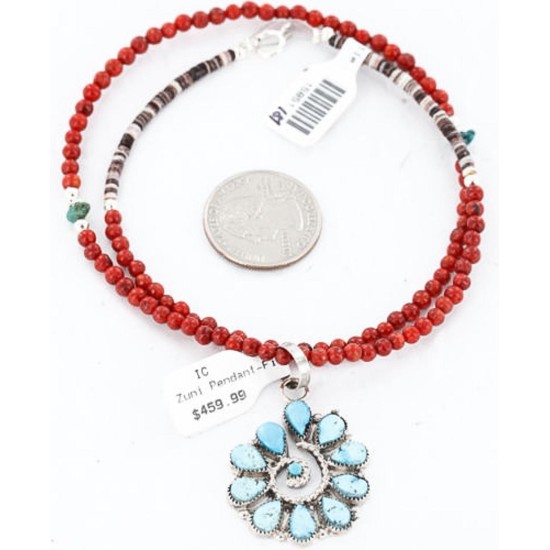 Petit Point Handmade Certified Authentic Zuni .925 Sterling Silver Turquoise Native American Necklace 390844191403