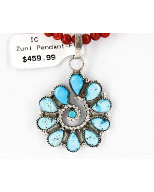 Petit Point Handmade Certified Authentic Zuni .925 Sterling Silver Turquoise Native American Necklace 390844191403