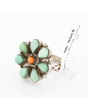 Petit Point Handmade Certified Authentic Zuni .925 Sterling Silver Turquoise Native American Ring  371051877897