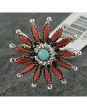 Petit Point Handmade Certified Authentic Zuni .925 Sterling Silver Turquoise Native American Ring  390696402909