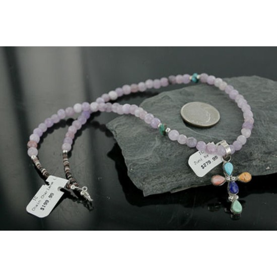 Petit Point Handmade CROSS Certified Authentic Zuni .925 Sterling Silver MultiColor Stones Native American Necklace 370953341535