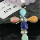 Petit Point Handmade CROSS Zuni .925 Sterling Silver MultiColor Stones Native American Necklace 370953341535