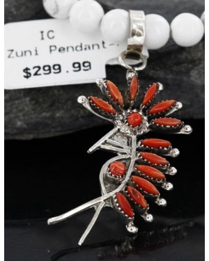 Petit Point Handmade KOKOPELI Certified Authentic Lalio Zuni .925 Sterling Silver Coral Native American Necklace 390743384157