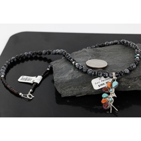 Petit Point Handmade KOKOPELI Certified Authentic Zuni .925 Sterling Silver Turquoise Native American Necklace 370983404874